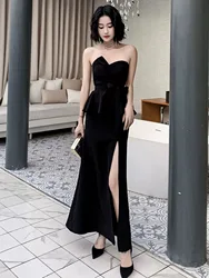 Black No. 1 tube top small evening dress for women 2024 new banquet temperament name long niche high-end feeling