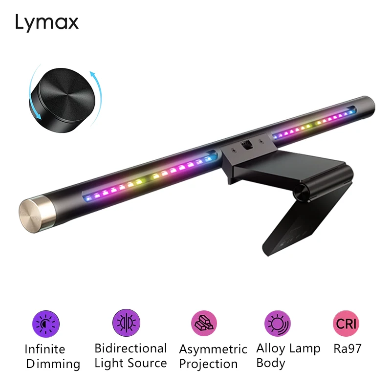 LYMAX LED Monitor Light Bar Desk Lamp RGB Eye Protection Remote Control Computer Screen Display Hanging Light for Office Study