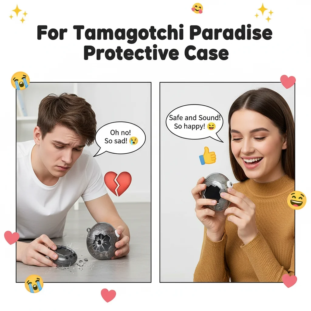 Für Tamagotchi Paradise Spielkonsole Schutzhülle mit Tastenkappe, transparent, schwarz, glitzernd, wasserdicht, stoßfest