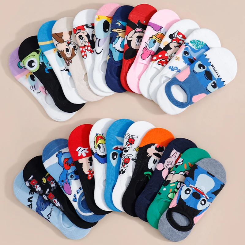 10/20/30 podwójna wiosna/lato moda unisex Disney śliczne Anime Cartoon Stitch Mickey Mouse wszechstronne Casual płytkie skarpetki statku