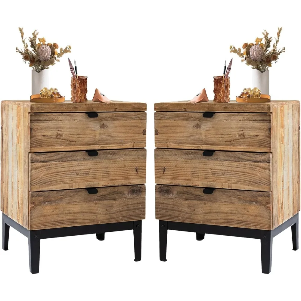 

Farmhouse Nightstand Wood Bedside Table with 3-Drawers Bedside End Tables Storage for Living Room, Hallway, Handmade Di