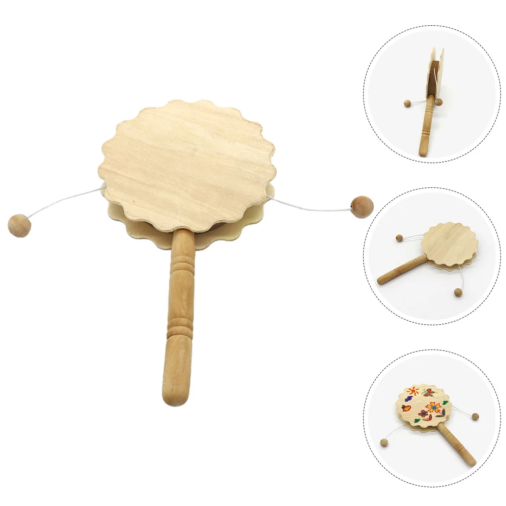 

1pcs Unfinished Wood Rattle-Drum Blank Diy Hand-Painted Craft Kids Painting Plaything Wooden Instrument Decor Desktop Adornment