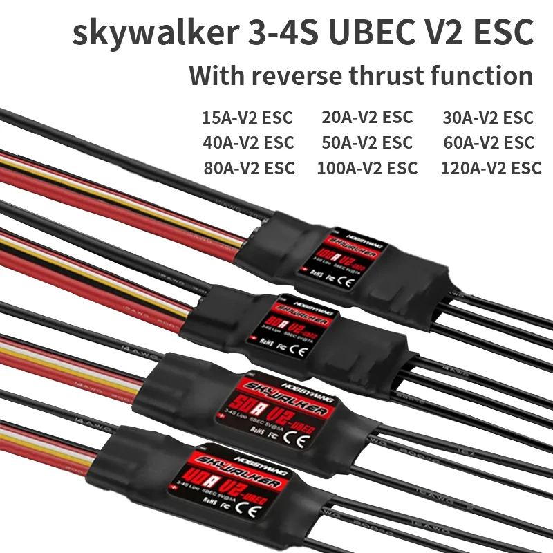 Hobbywing SkyWalker 15A 20A 30A 40A 50A 60A 80A 100A 120A V2 ESC Electronic  Speed Controller for Fixed-Aircraft