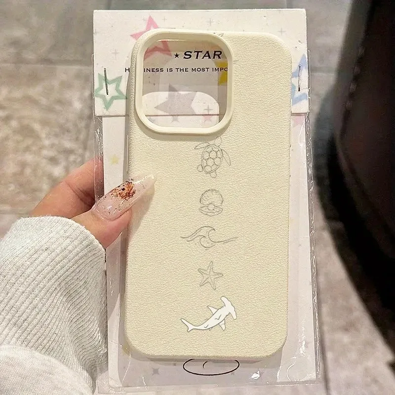 

Phone Case For iPhone 13 12 11 16 15 14 17 Pro Max 16 Plus 17Air Black and White Turtle Flower Starfish Shark Pattern Cover