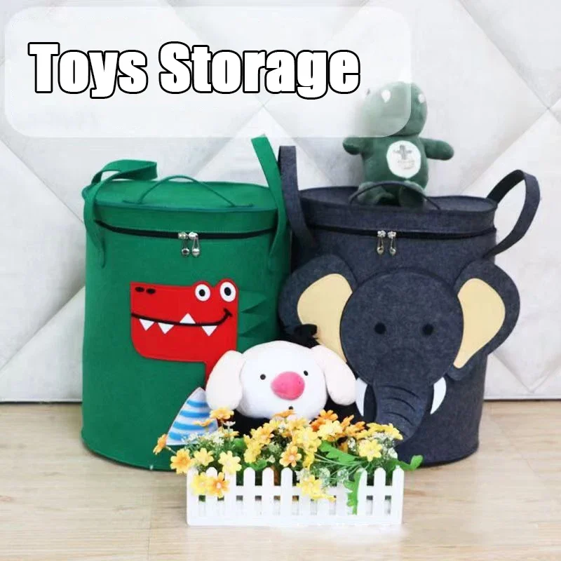 Children Toys Storage Basket With Lid Foldable Household Laundry Bag Cute Linen Bucket Cartoon Print Clothes Organizer Baskets