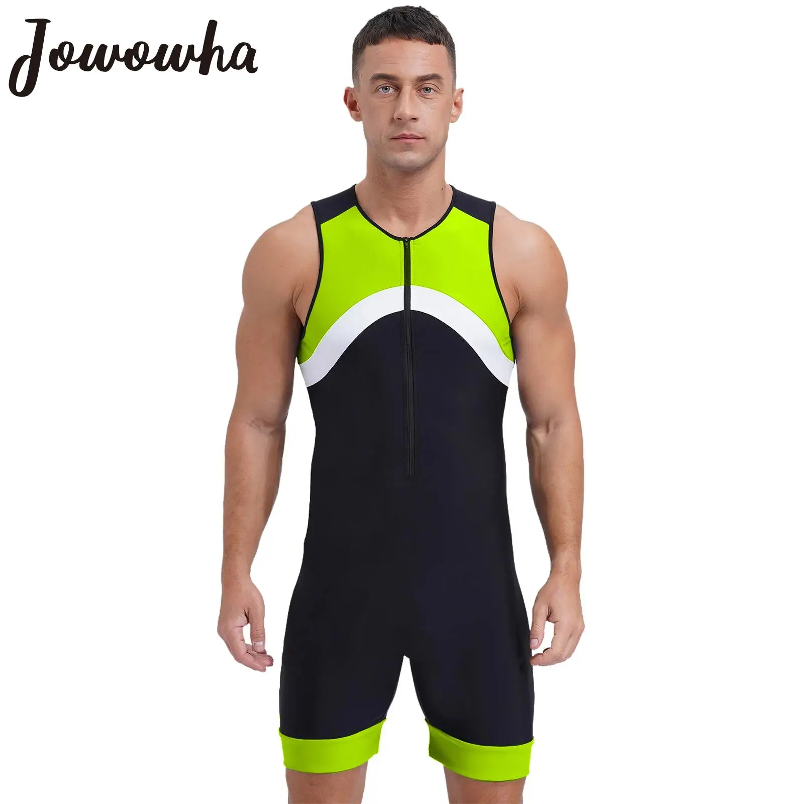 

Mens One Piece Swimsuit Rash Guard Athletic Wetsuit Sleeveless Zipper Fitness Wrestling Jumpsuits Surfing Bathing Suit Swimwear