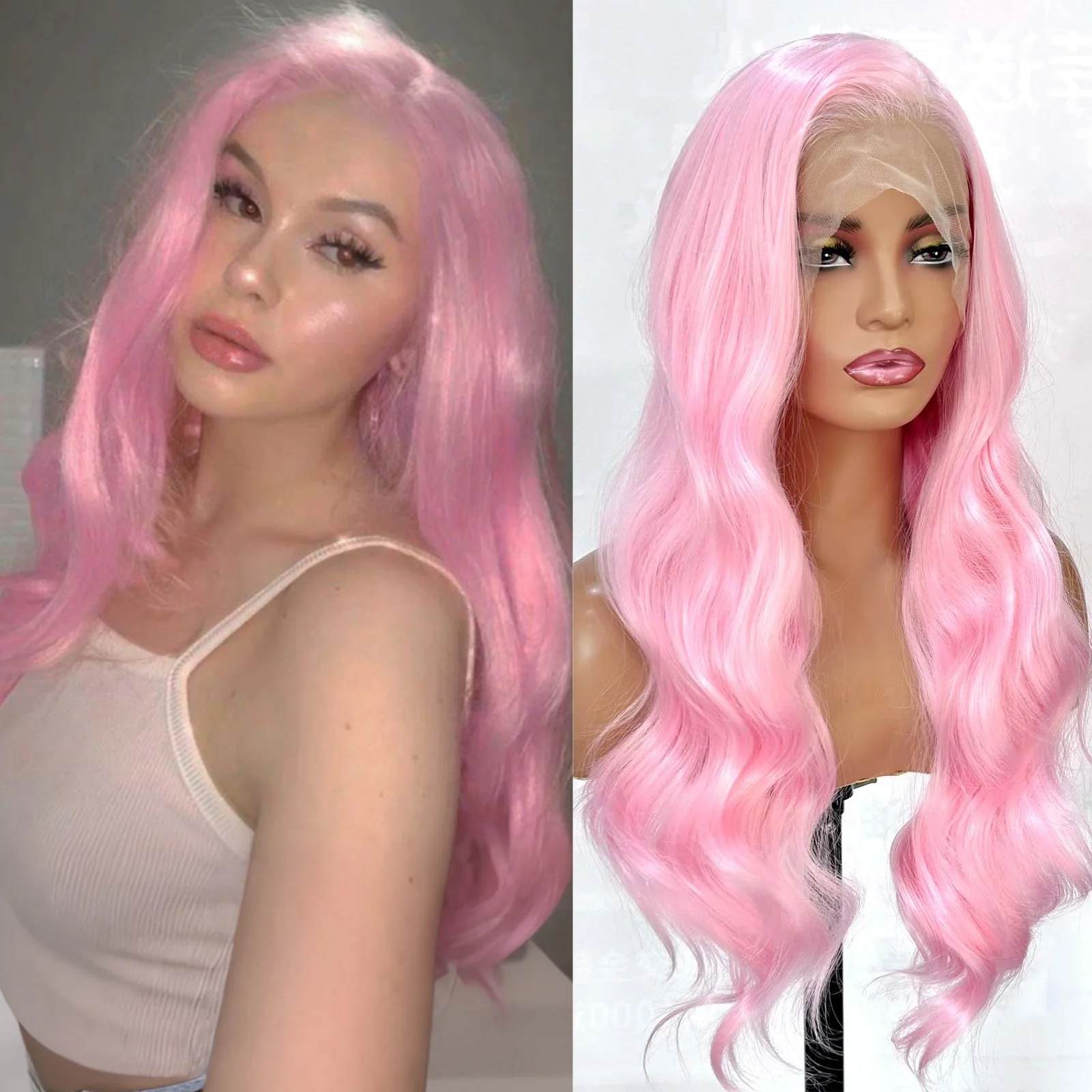 

Long Pink Wavy wig for Women Curly Synthetic Hair Natural Wave Free Part 13X4 Lace Front Colored Wigs for Daily Party Cosplay