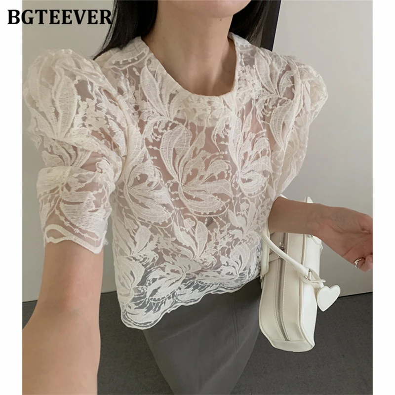 

BGTEEVER V-neck Slim Ladies Knitted Blouses Summer Elegant Short Sleeve Women Shirts Tops