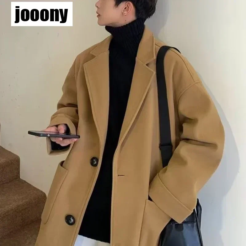 Fashion Mens Leisure Overcoat Male Streetwear Punk Style Long Coats Jacket Men Wool Blends Casual Business Trench Coat Commuting