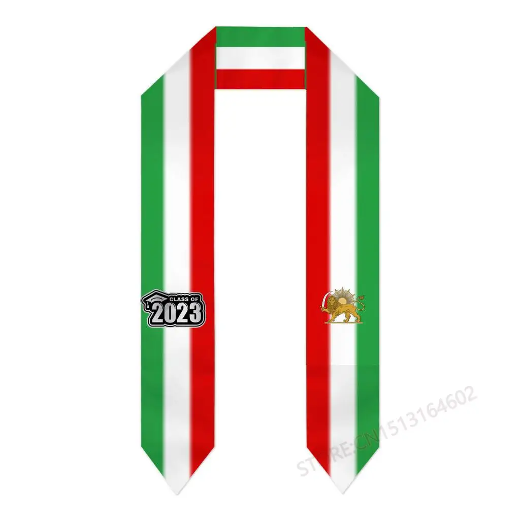 Custom Name Or Logo Iran Persia Flag Scarf Sun Lion Graduation Stole Sash International Study Abroad Class of 2023 Shawl