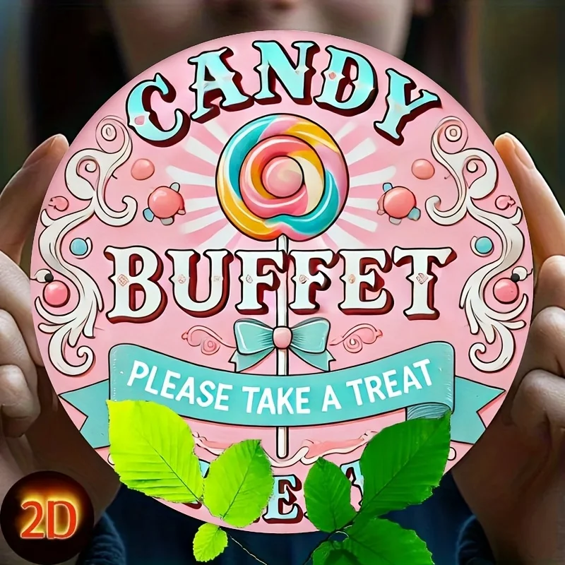 Vintage Candy Buffet Metal Tin Sign, 2D Graphic Wall Art for Home, Restaurant, Bar, Cafe, Garage Decor - Set of 1
