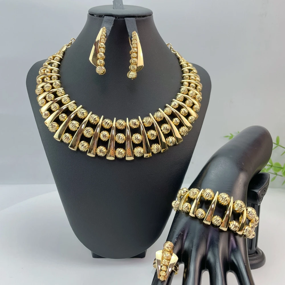Italian Dubai Simple Style Big Bold Necklace Luxury Quality African Bride Beads Jewelry Set For Women Party Gifts FHK29121