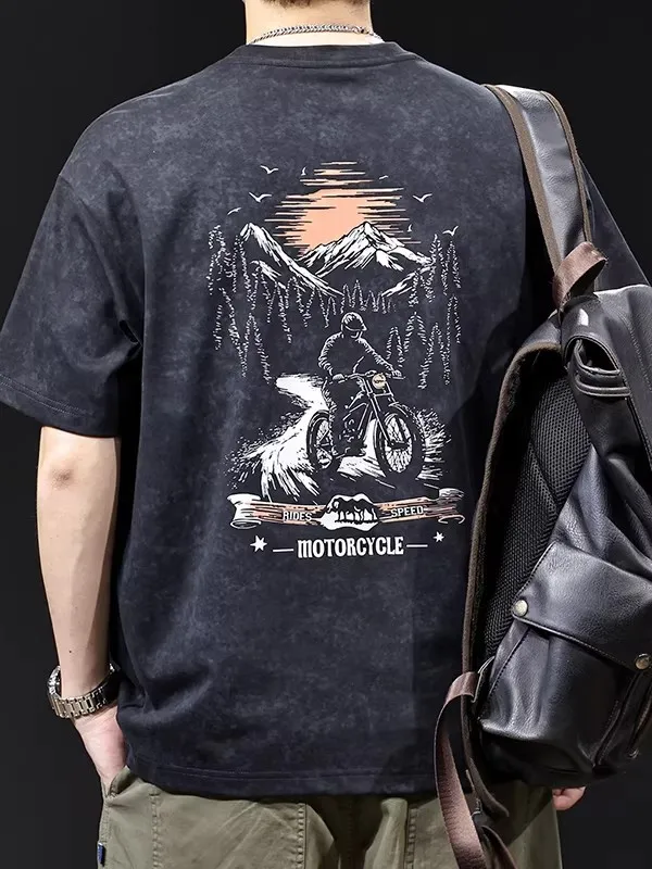 

Large Size Premium ort Sve T-irt Men's Summer New Sle Pure Cotton American Retro Trendy Print Casual Breathable Top