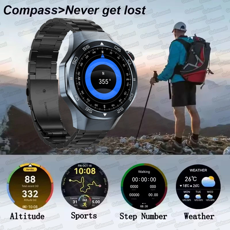 2025New actualizado deporte al aire libre GPS reloj inteligente hombres 1,53 "HD AMOLED pantalla GPS pista ritmo cardíaco Bluetooth llamada brújula SmartWatch