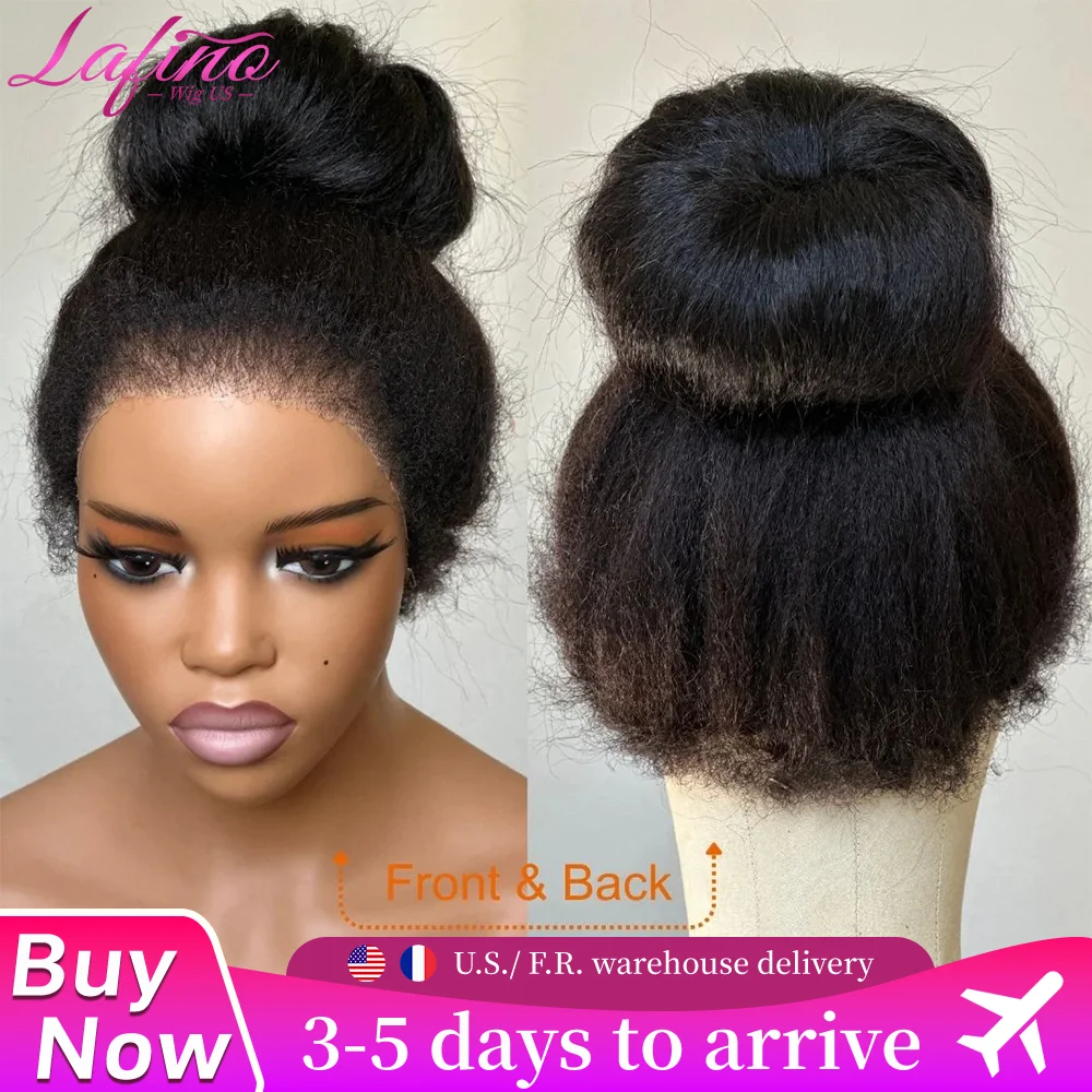 Lafino Kinky Straight 360 Full HD Lace Frontal Perücken Hoher Pferdeschwanz Yaki Straight Klebstofffreie Echthaar Unsichtbare Riemenperücken 250% Dichte