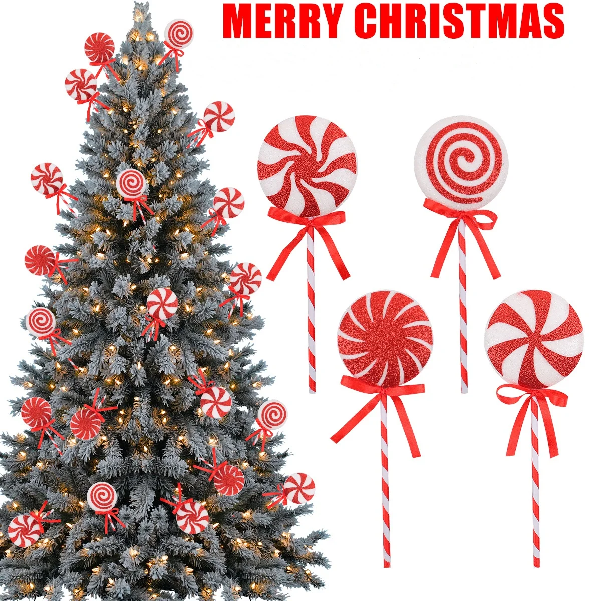 1PC 21cm Red White Christmas Lollipop Decoration Creative Big Lollipop Xmas Tree Hanging Pendant Navidad New Year Party Ornament