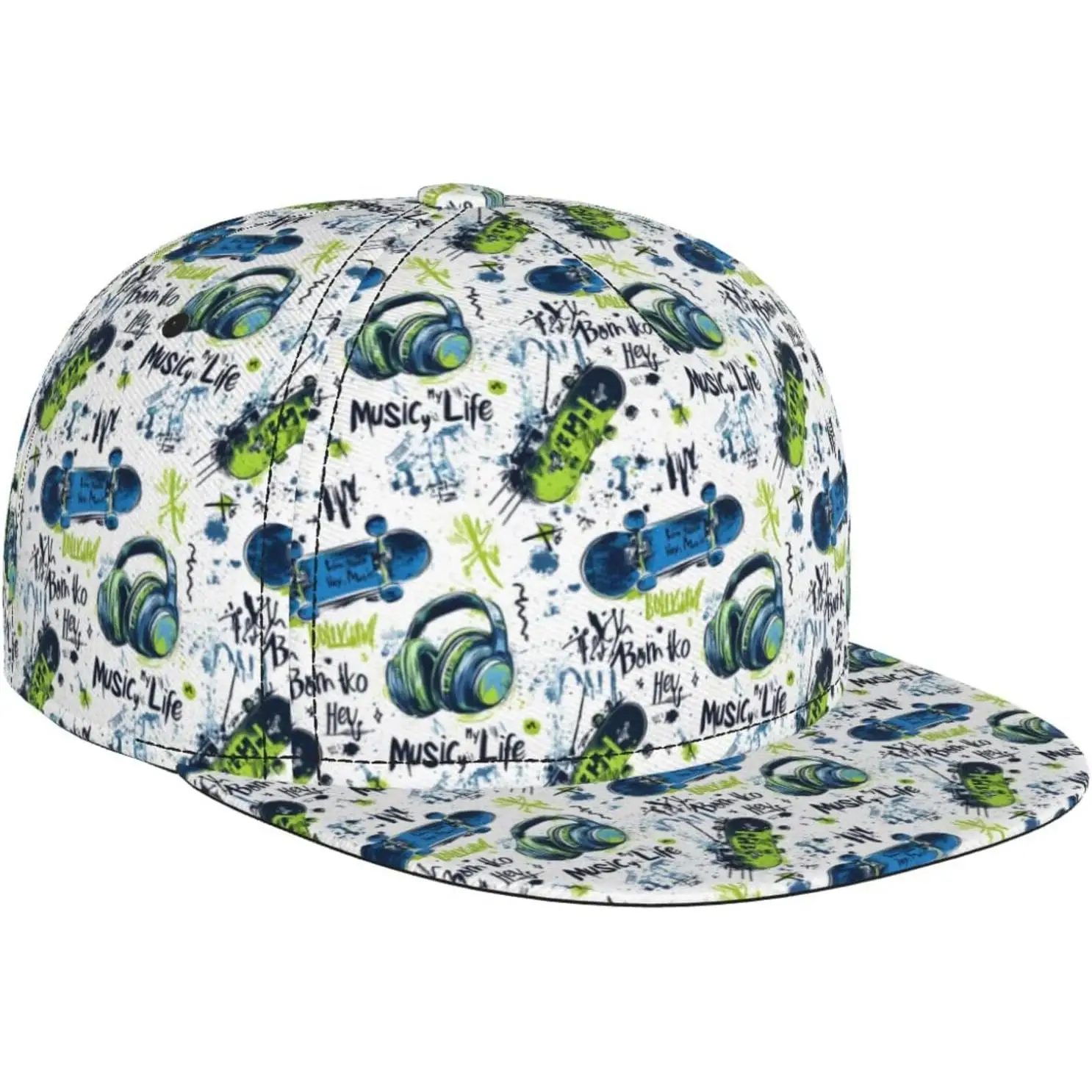 

Мужские шляпы с плоским козырьком, музыкальный скейтборд, граффити, мужские шляпы Snapback, бейсбольная кепка дальнобойщика, шляпа для папы, регулируемая черная кепка