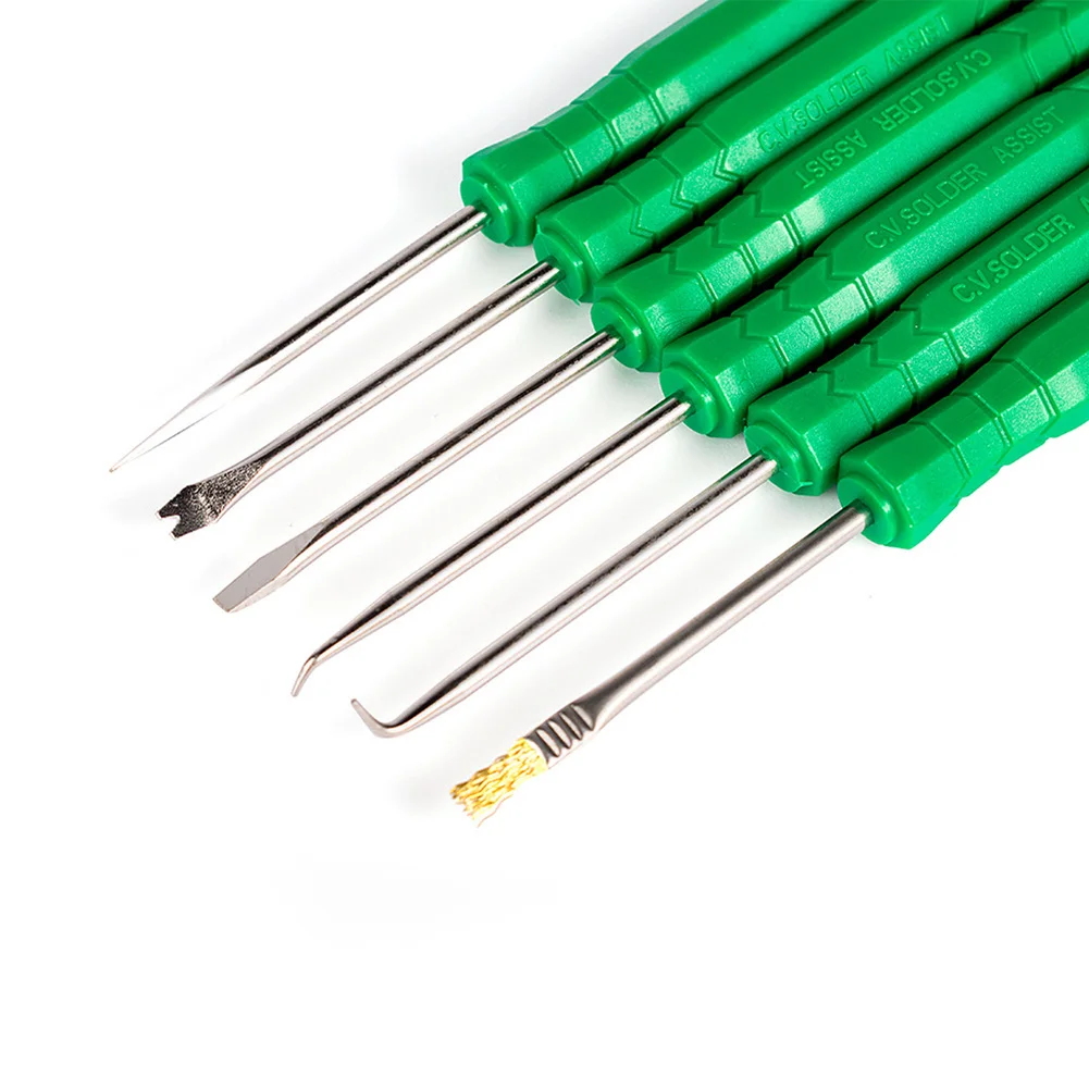 6Pcs Desoldering Aid Tool Kit Soldering Aid Assist Tool PCB Cleaning Repair Tool For Scraper Awl Brush Rod Soldering Power Tool