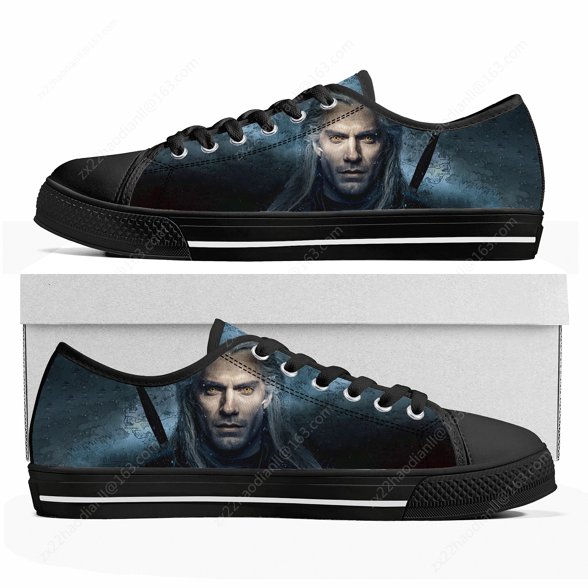 The-Witcher Low Top Sneakers Mens Womens Teenager High Quality Symbol Wolf Canvas Sneaker couple Casual Shoes Customize DIY Shoe