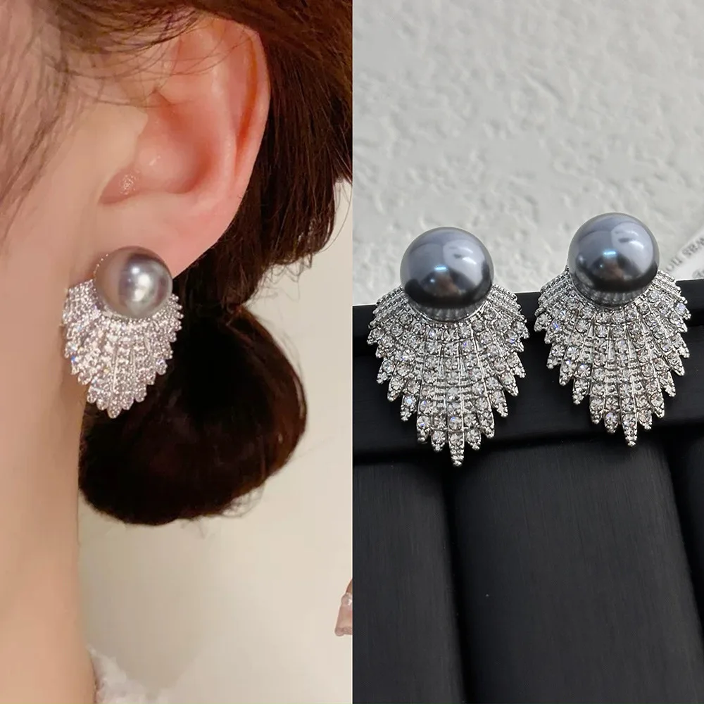 

925 Silver Needle Korean Fashion Crystal Pearl Earrings For Women Jewelry 2026 Trending Luxury Women's Leaf Flower Earrings Gift