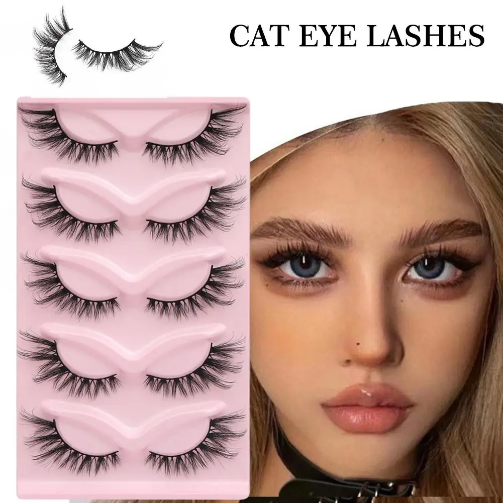 5 Pairs Cat Eye False Eyelashes Artificial Mink Eyelashes Black Comic Long Thick Eyelash Eye Lengthening Natural Tail Stem H7Z1