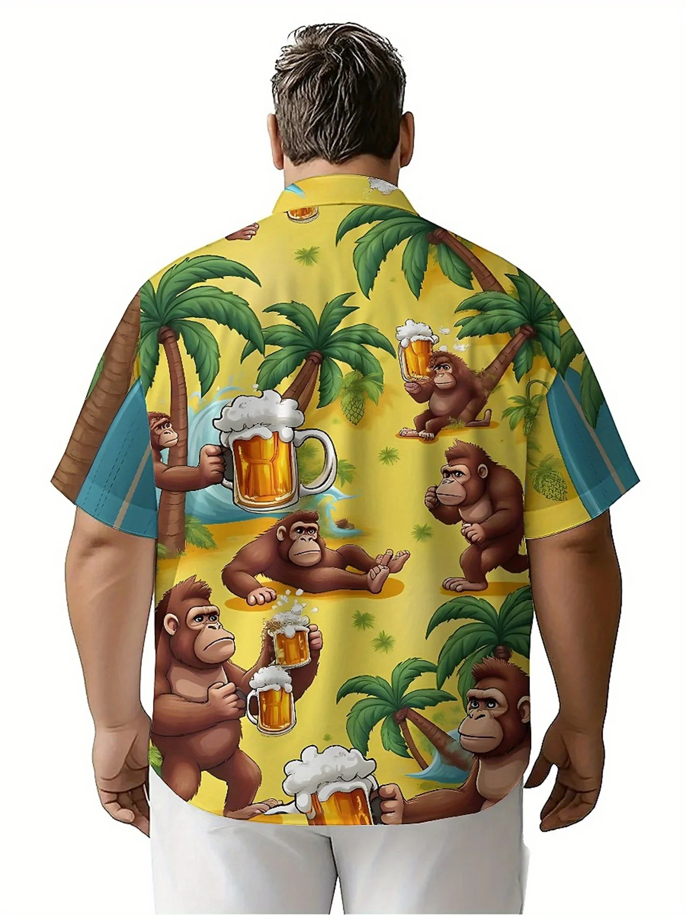 Men's Plus Size Hawaiian Shirts Tropical Monkey Party Theme pattern,New in Summer Fashion Tops,Hip Hop Rock Streetwear