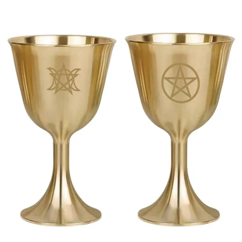 Pentacle Brass Chalice Three Phase Moon Pentagram Ornament Cup Holy Grail Brass Cup Tarot Peripheral Altar Ornament for Rituals