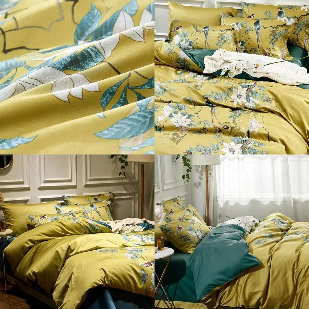 

King Size Floral Bird Pattern Cotton Comforter Set with Zipper Closure, Ultra Soft & Breathable Bedding for Men & Women