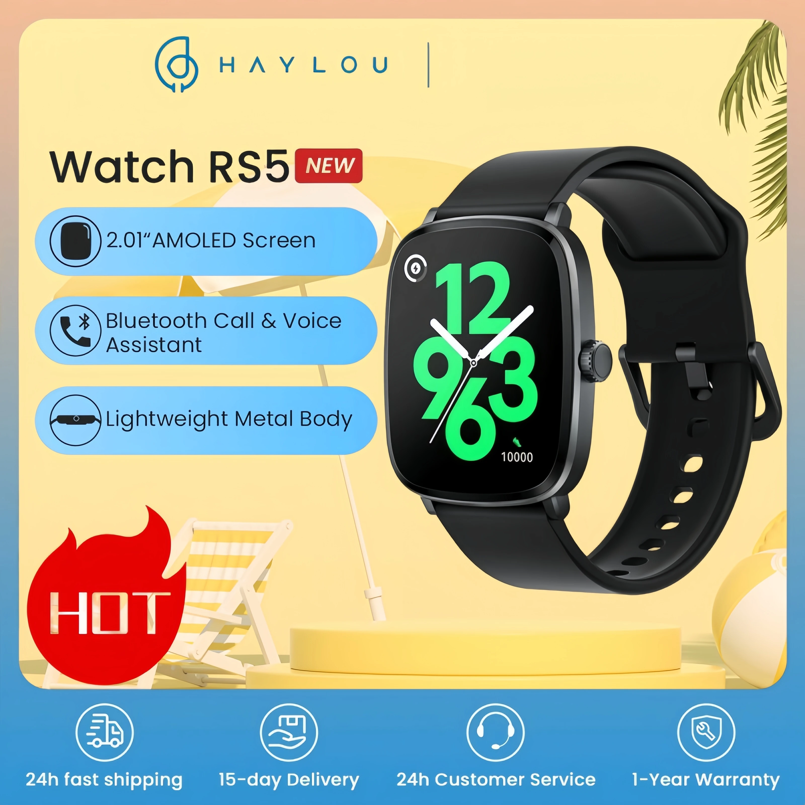 HAYLOU-RS5 Smartwatch with AMOLED HD Display Bluetooth Calling Sport Health Monitoring Smart Watch with Double Straps 2.01 in