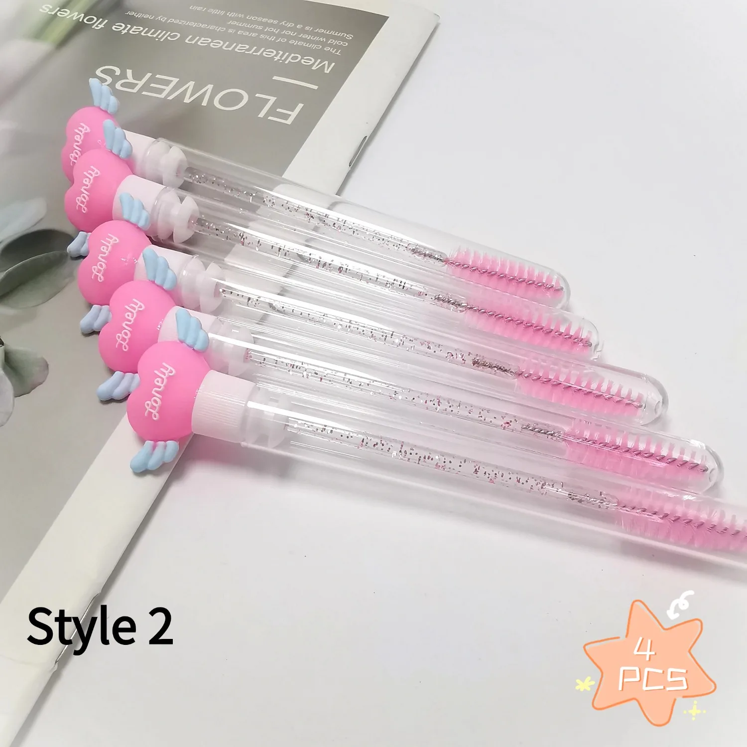 4Pcs Reusable Eyelash Brush Tube Disposable Eyelash Loving Heart Wands Eyebrow Brush Replaceable Dust-proof Makeup Tool For Lash