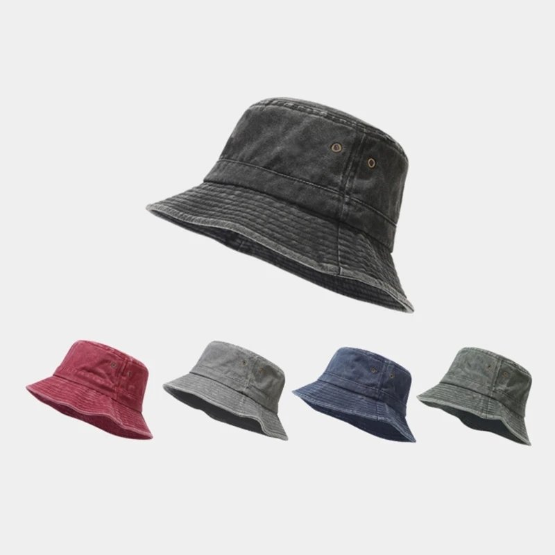 Y166 Spring Travel Bucket Hat Washed Cotton Fishing Hat Outdoor Hiking Fisherman Hat