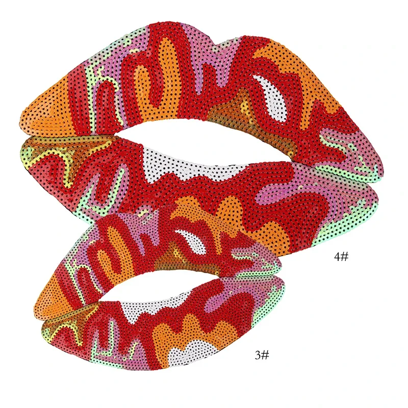 Large Sequine Lips Patch Embroidery Cloth Patch Clothing  Appliques Accessories Patches for Jackets Iron on Patches