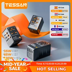 Adattatore da viaggio universale TESSAN GaN da 100 W con USB e tipo C Adattatore per spina internazionale a ricarica rapida Spina UE/Regno Unito/USA/AUS per i viaggi