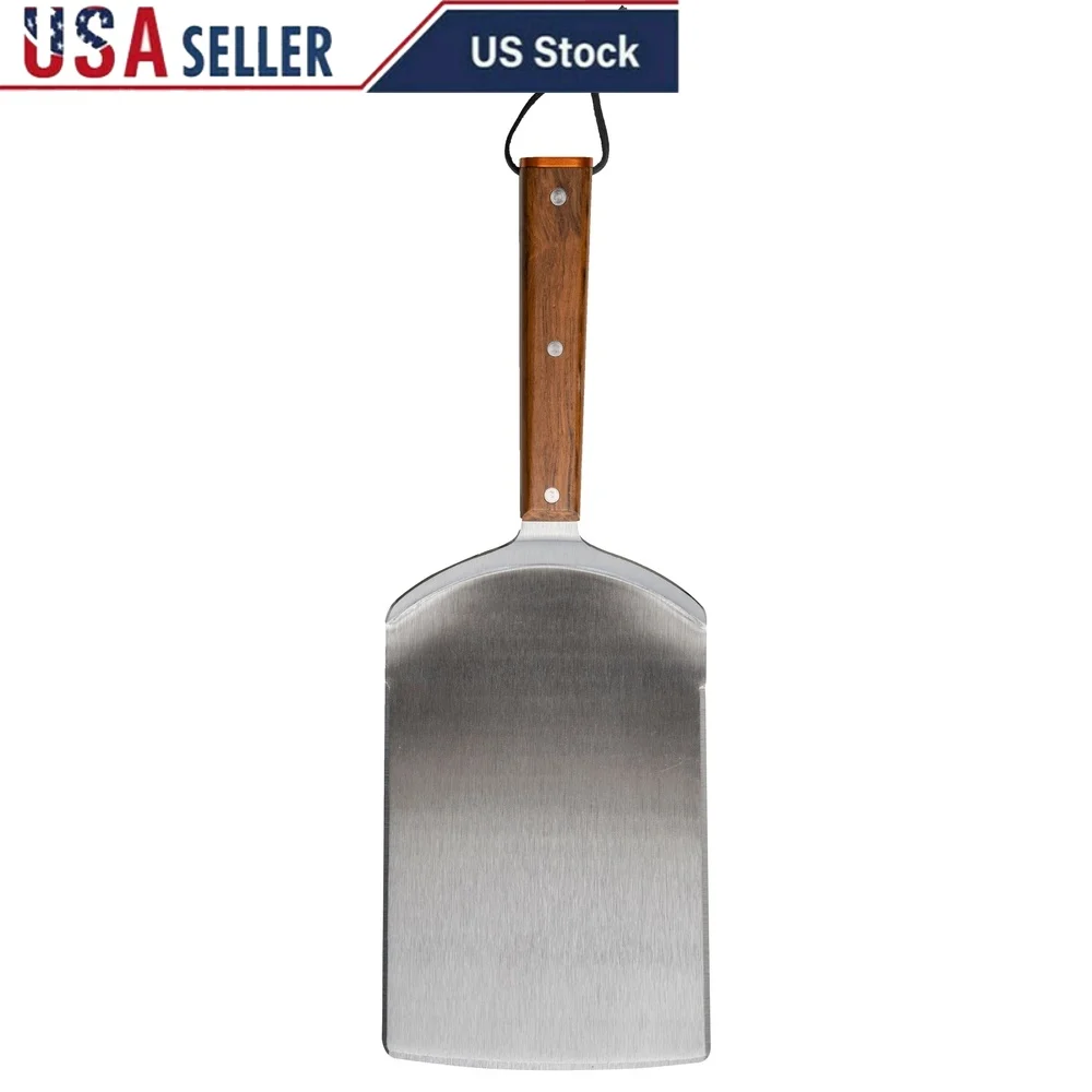 

Stainless Steel XXL BBQ Grilling Spatula with Teakwood Handle Durable Flipping Tool Large Meat Fish Convenient Hanging Loop