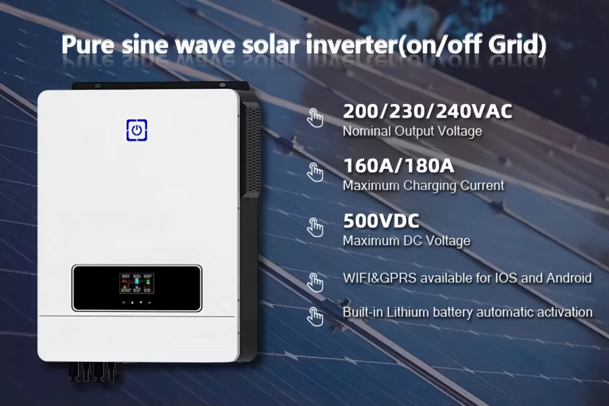 Pyrosolar 8.2KW 10.2KW Inverter ibrido solare 48V DC 220V AC Doppia uscita di carico 2 MPPT 160A Onda sinusoidale pura Max PV Power inverter