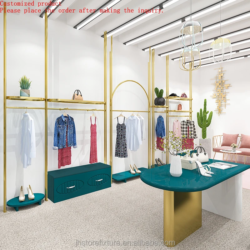 

Kids Store Display Stands Luxury Woman Store Shopping Fitting Display Racks Wall Mounted Clothing Garment Racks