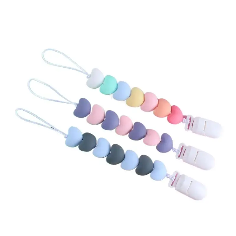 Food Grade Baby Pacifier Clip Chain Silicone Heart Beaded Teething Nipple Holder Chain For Care Chew Toy Shower Gifts