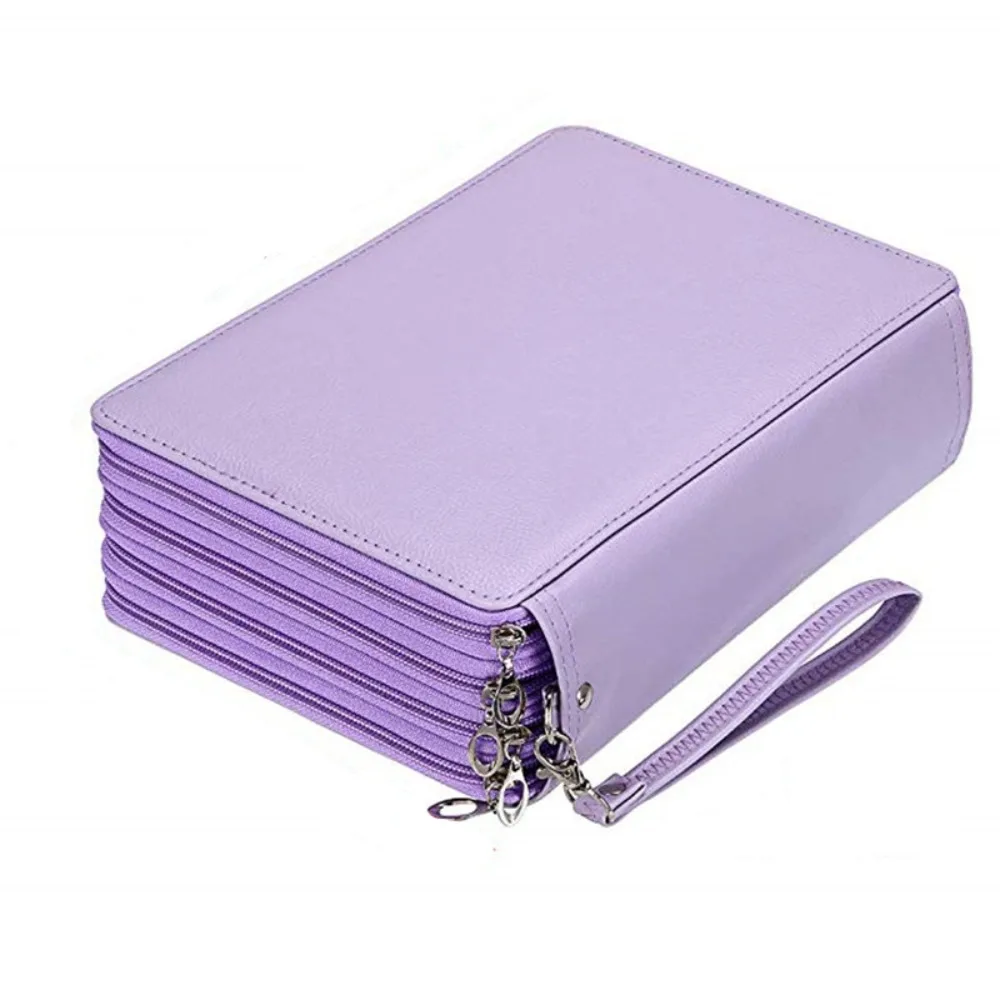 

200 Holes Colored Lead Pencils Storage Bag 5 layer Stationery Large Capacity Case Holder Waterproof PU Leather Student Pen Case