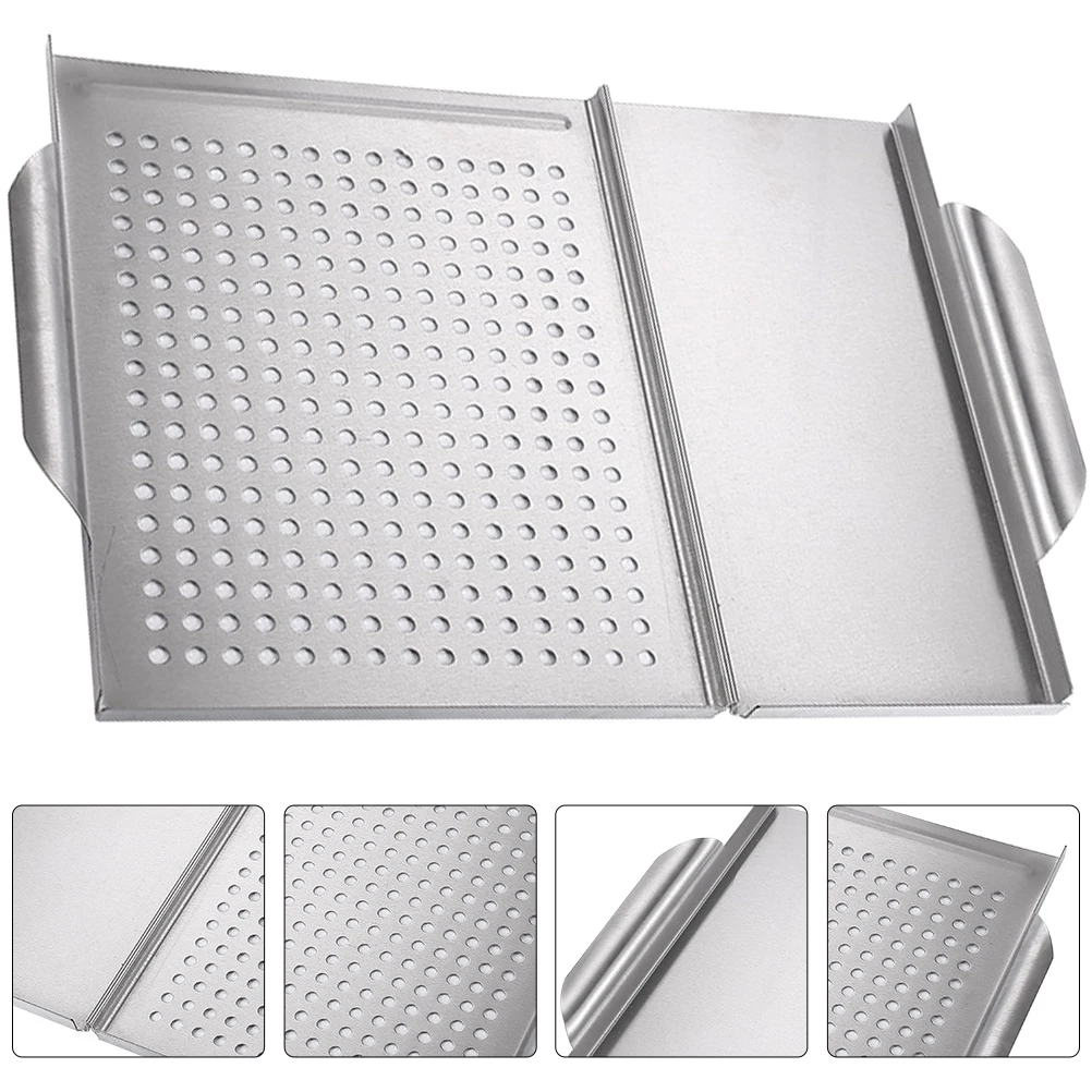 

Stainless Steel Square Barbecue Plate With Handle 2-In-1 Home Bbq Tool Outdoor Grill Pan For Steak Fish Shrimp Vegetables