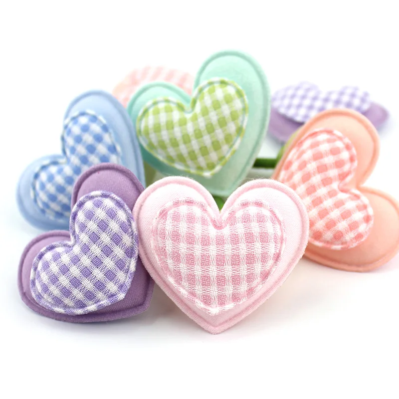 25Pcs 4.5cm Handmade Double Layer Heart Padded Appliques For DIY Headwear Hairpin Crafts Decoration Accessories