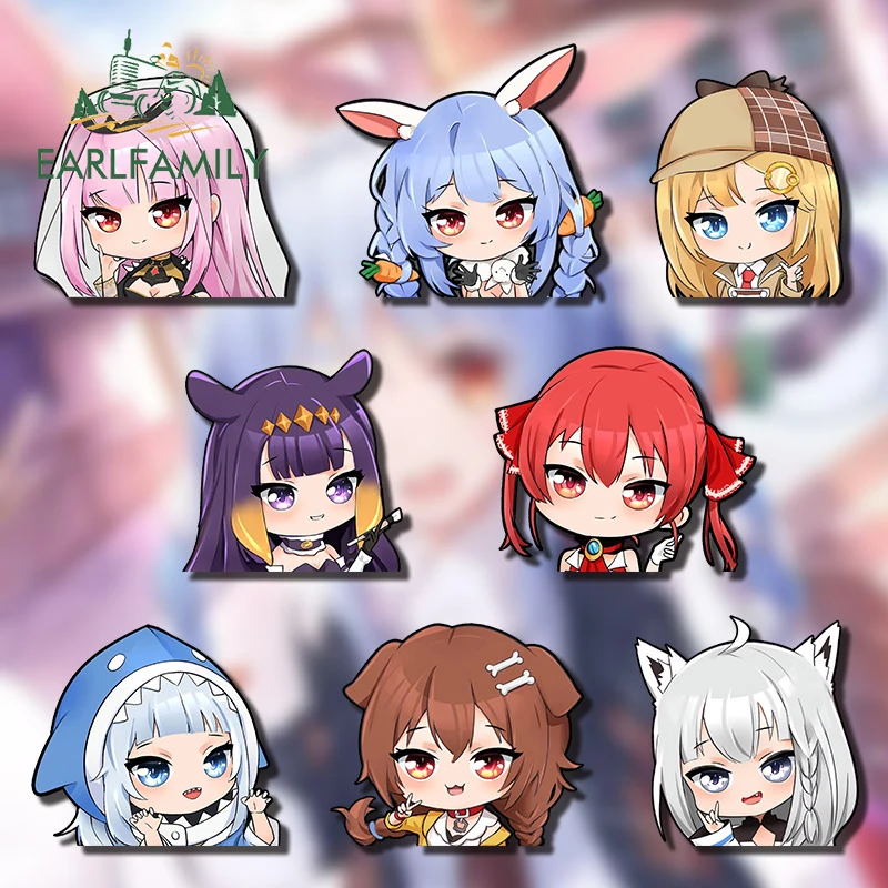 

EARLFAMILY 13 см для Hololive EN JP Chibi, половинная наклейка Гура Ватсон пекора, водонепроницаемые виниловые автомобильные аксессуары