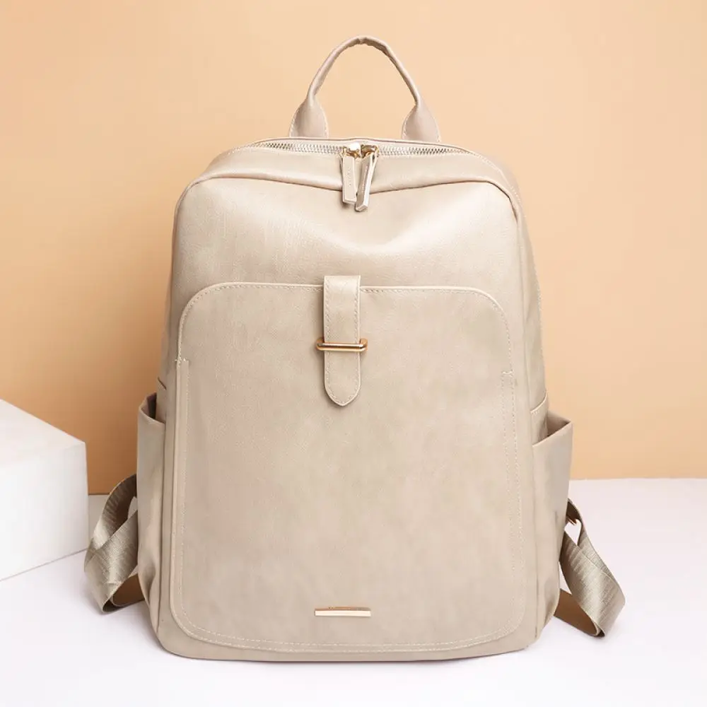 Durable Waterproof Laptop Rucksack Casual Travel Bag Women Vintage Style Solid Color Soft PU School Daypack For Louis Guset