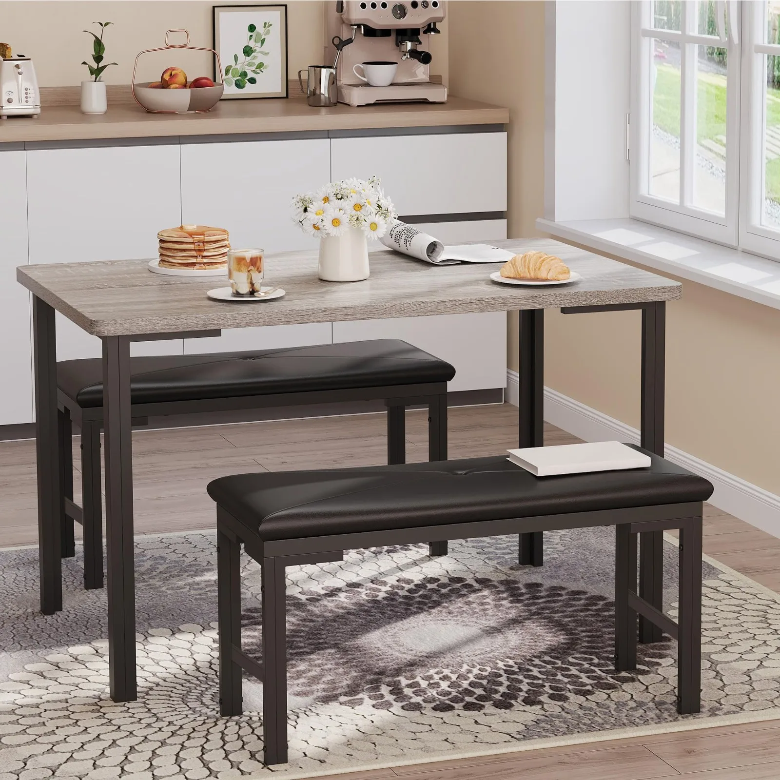 

Dining Table Set With 2 Benches Kitchen Table Chairs Set Dining Room Dinette Set