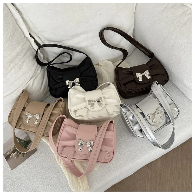 Trendy Bow Shoulder Bag for Women, Casual Underarm Bag,Daily Commuting Bags, PU Leather, Lady Banquet Bag, Business Women's Bags