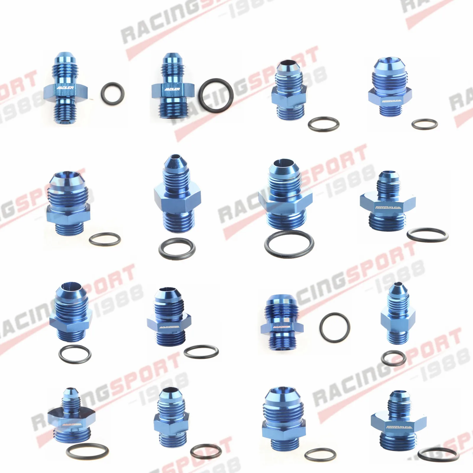 AN3 AN4 AN6 AN8 AN10 AN12 AN16 ORB Fuel Line Hose Fitting Male Adapter AN to AN w/ O-Ring Blue