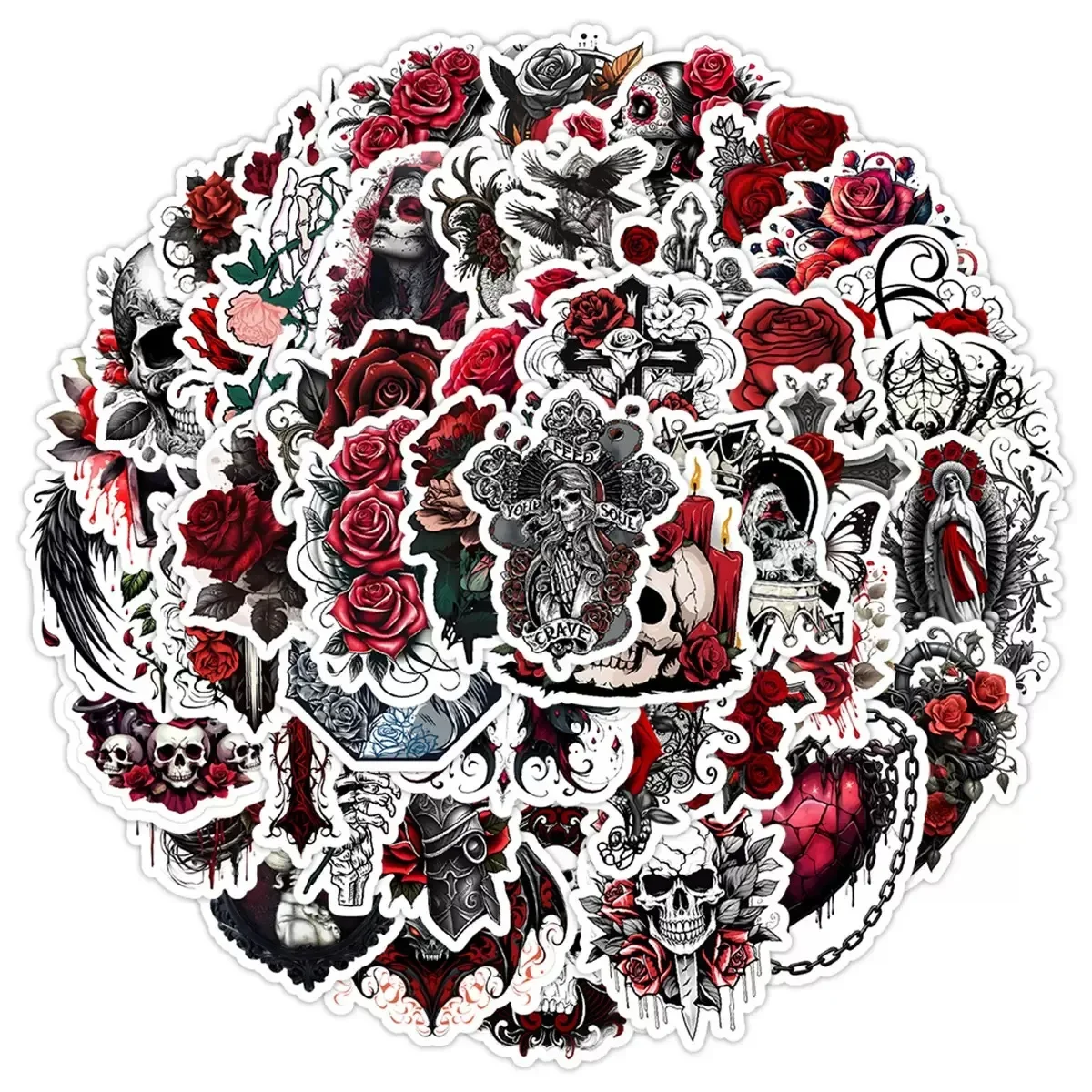 สติกเกอร์ลายหัวกะโหลกสไตล์โกธิคสีแดง 50 ชิ้น สำหรับตกแต่งโทรศัพท์ แล็ปท็อป กีตาร์ สเก็ตบอร์ด หมวกกันน็อค กระเป๋าเดินทาง