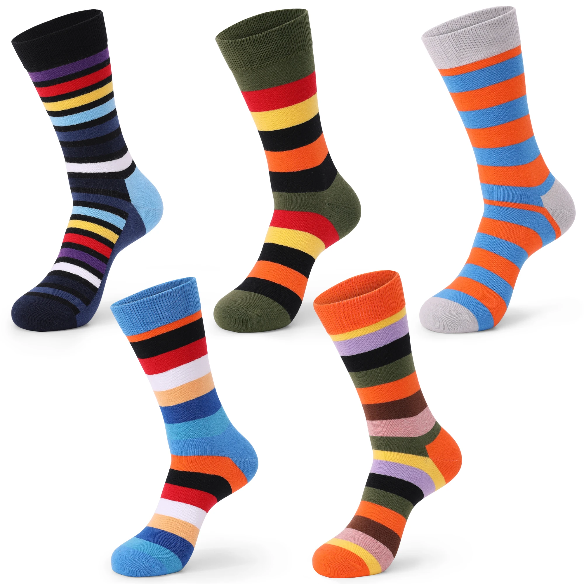 5 Paar Herrensocken in Übergröße, hochwertige Crew-Socken aus gekämmter Baumwolle, schwarze, coole, atmungsaktive Argyle-Freizeitsocken für Herren