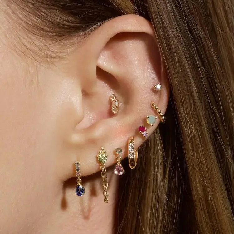 

Fashion 925 Sterling Silver Mini Charm Dangle Earring With Pink Blue Colorufl Cz Paved For Women Girl Cute Beautiful Jewelry
