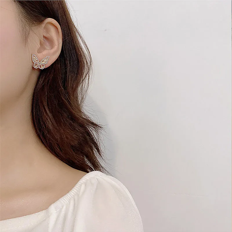 Korean Simple Trend Butterfly Zircon Earrings Fashion Cute Animal Earstud Jewelry Accessories Gifts Trendy Dangle Earrings