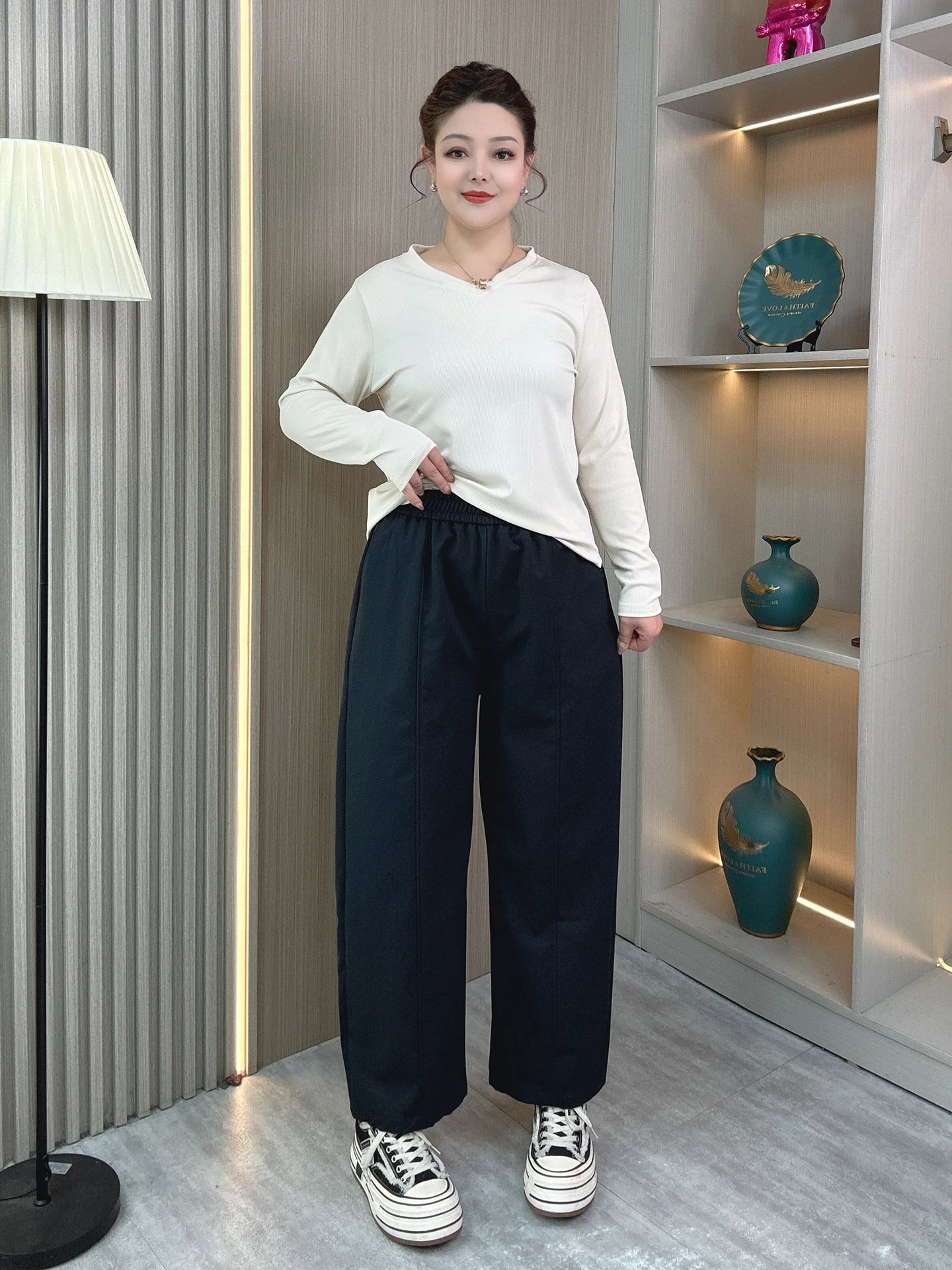 

Loose Wide Leg Pants Women's Spring New Style Elastic Waist Straight Cut Casual Loose Slimming Comfortable Nine Point Trousers